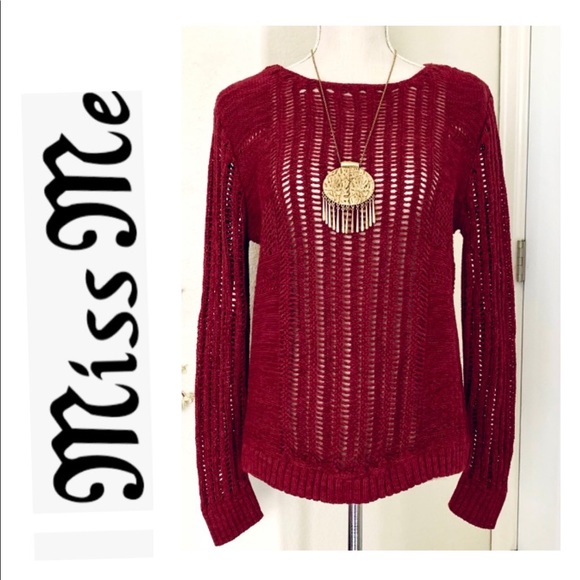 Miss Me Sweaters - MISS ME burgundy color mesh sweater